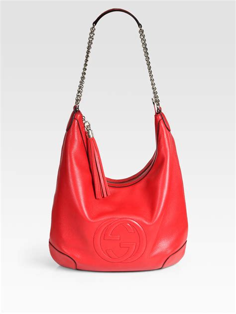 gucci red leather hobo handbag|Gucci Leather Reins Hobo .